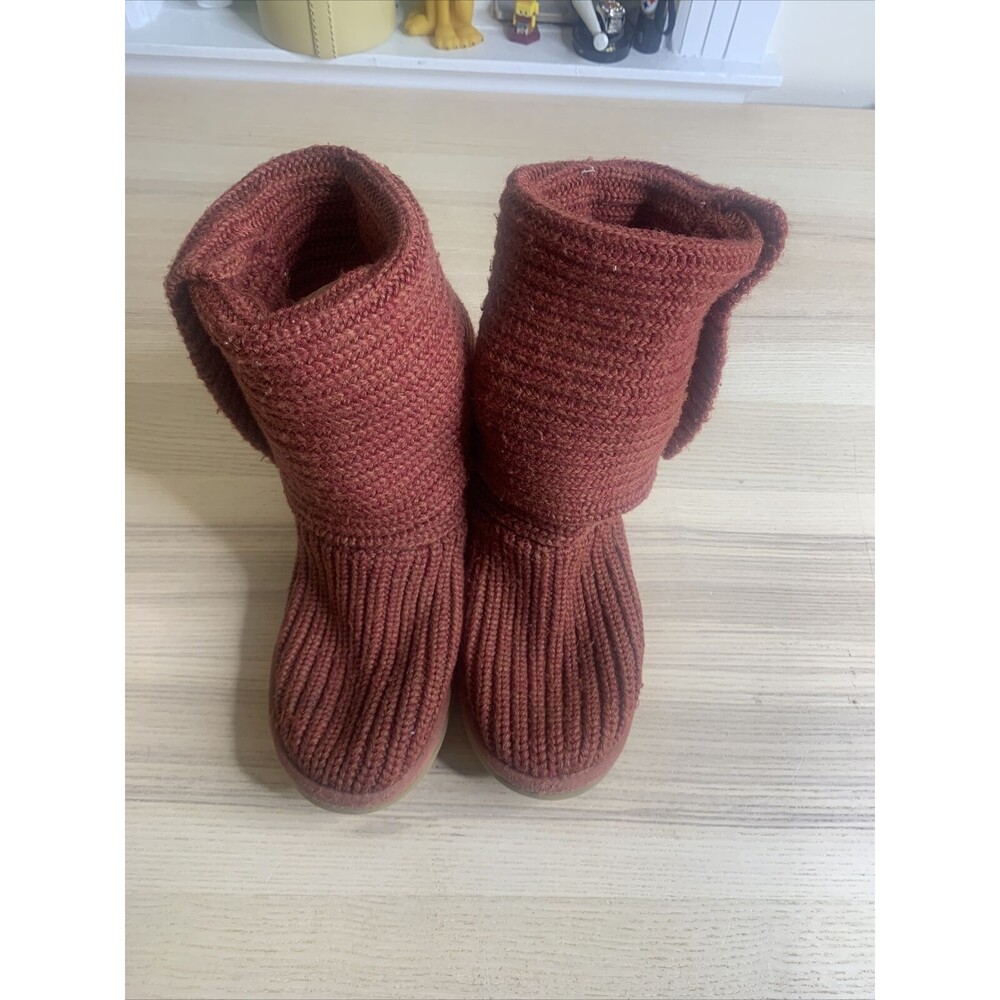 UGG AUSTRALIA Classic Cardy Sweater Knit Red Pull On Boots 5819 Women's Size 6